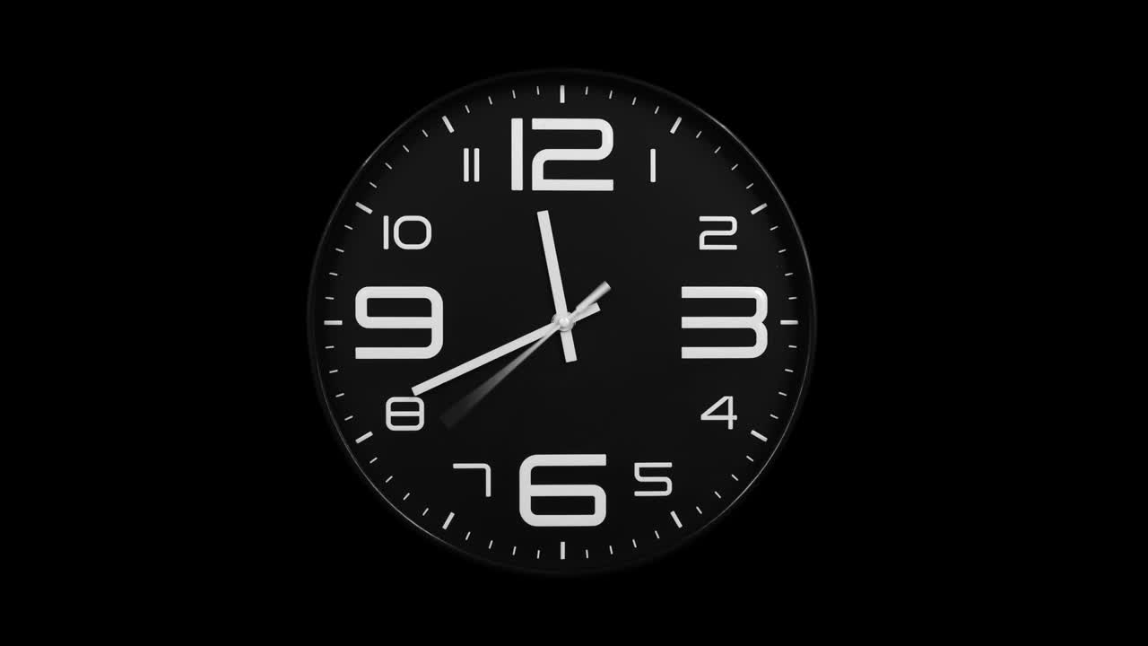 el reloj negro moderno se mueve rápido hacia adelante.
