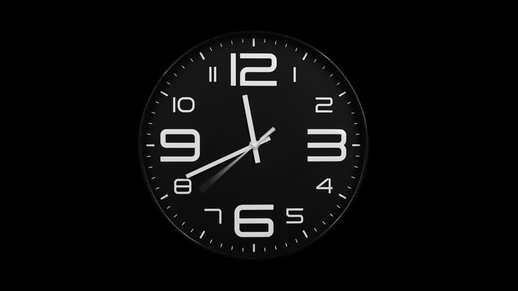 Modern black clock face moving fast forward