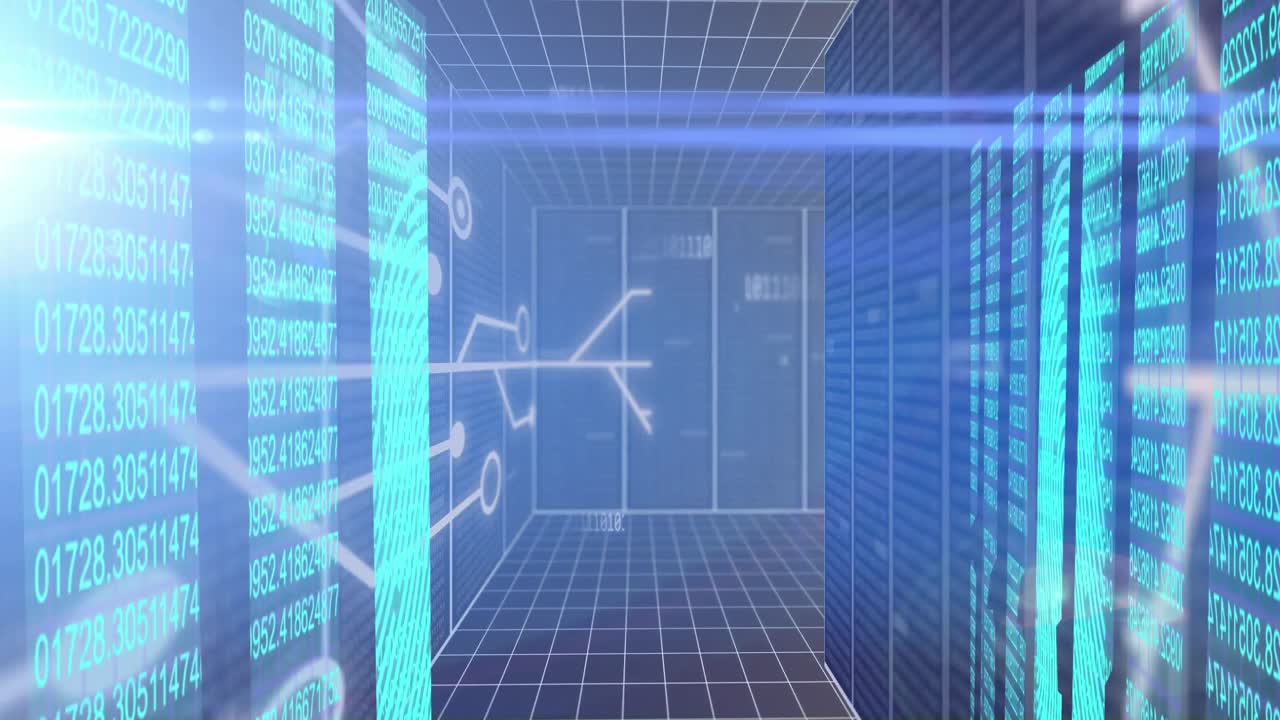 컴퓨터 서버를 통해 데이터 처리 및 회로판의 애니메이션