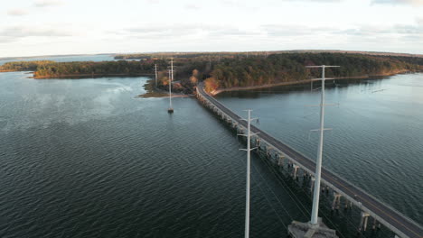 drone fly over power lines footage at cousins island bridge in yarmouth, maine, usa