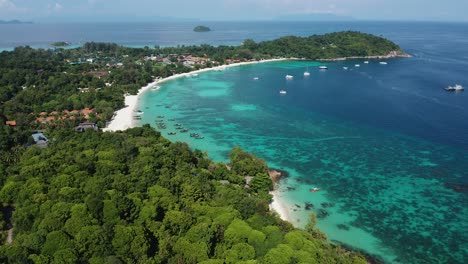 aerial of beautiful beach and boats in koh lipe, thailand