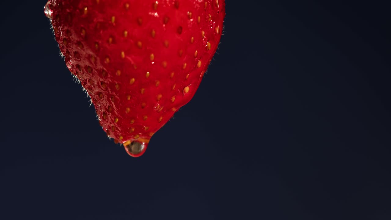 Close-up of a wet strawberry with water droplet