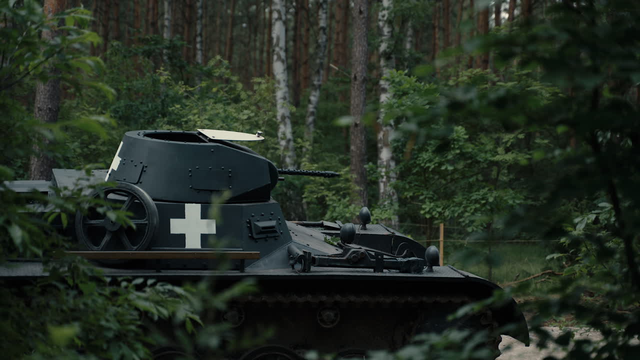 Carro armato d'epoca in una foresta
