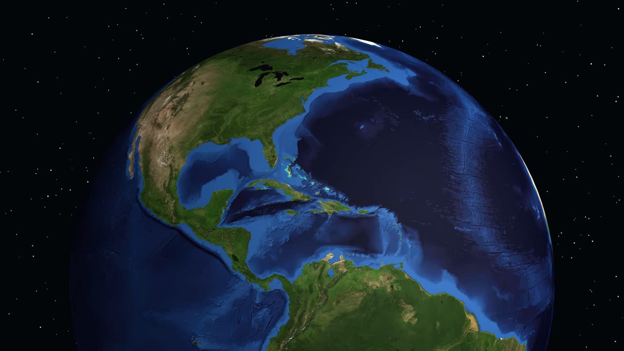 Un globo digitale ruota e zooma sul Messico, mostrando indicatori di posizione e informazioni demografiche regionali.