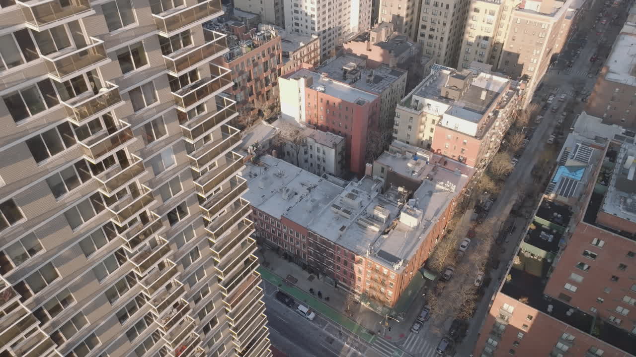 Aerial view of a skyscraper apartment building on the Upper East Side of Manhattan, New York.