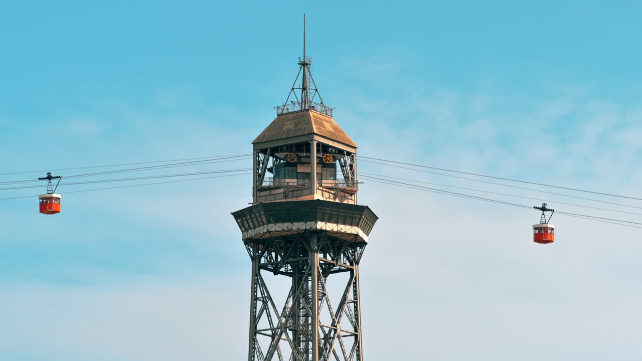 A tower with a cable car in Barcelona, Spain