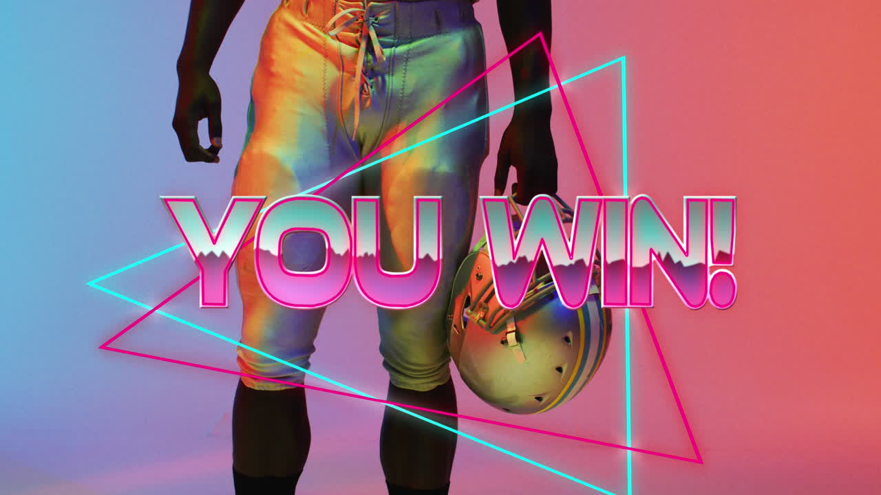 네온 배경에 아메리칸  ⁇ 볼 선수에 대한 텍스트와 네온 모양의 애니메이션