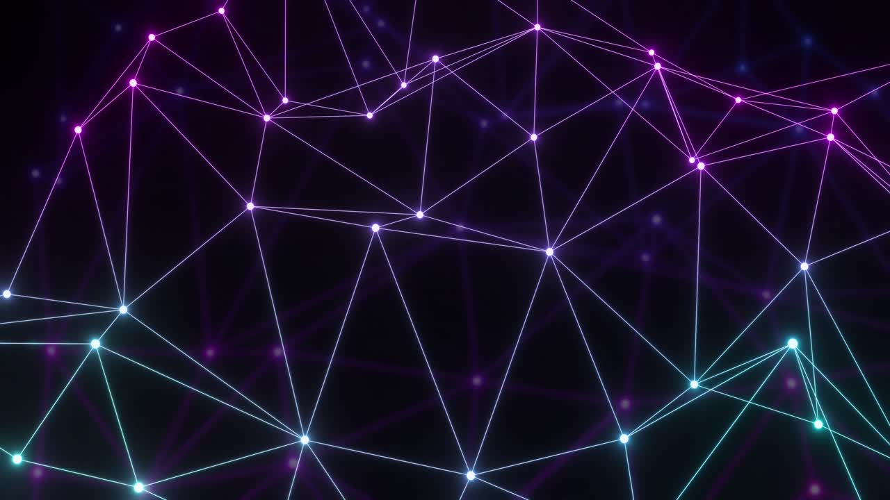 Animation of network of connections with glowing nodes over black background