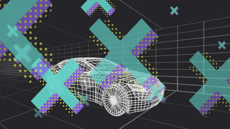 Animation-Von-X-Symbolen-Und-Gittermuster,-Die-Sich-Vor-Schwarzem-Hintergrund-Bewegen