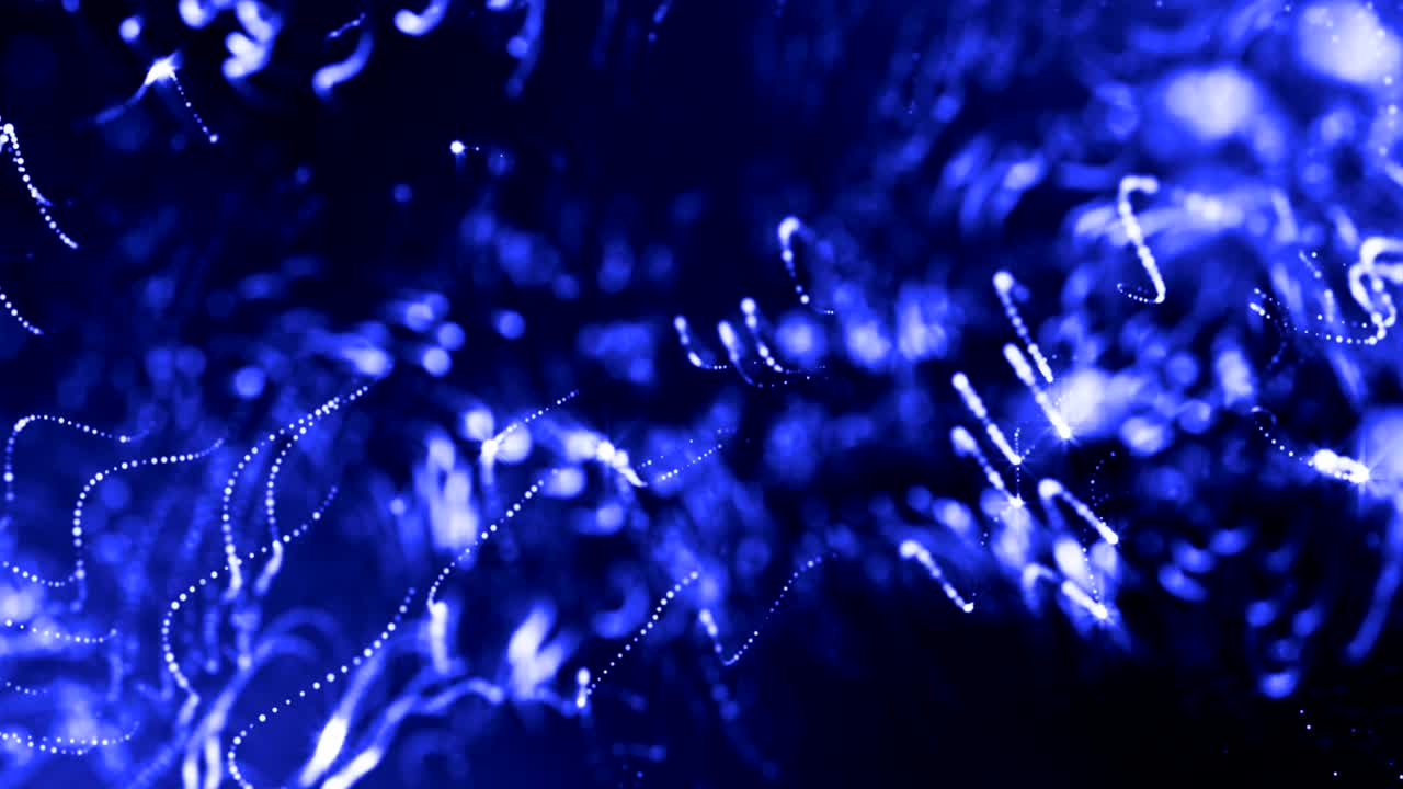 4k 3d 렌더링은 광장 깊이와 보케를 가진 추상적인 원활한 역동적인 배경으로 빛나는 입자를 나타니다. 공상 과학 또는 미세 우주, 공간 또는 디지털 추상 공간. 3d 루프 애니메이션.