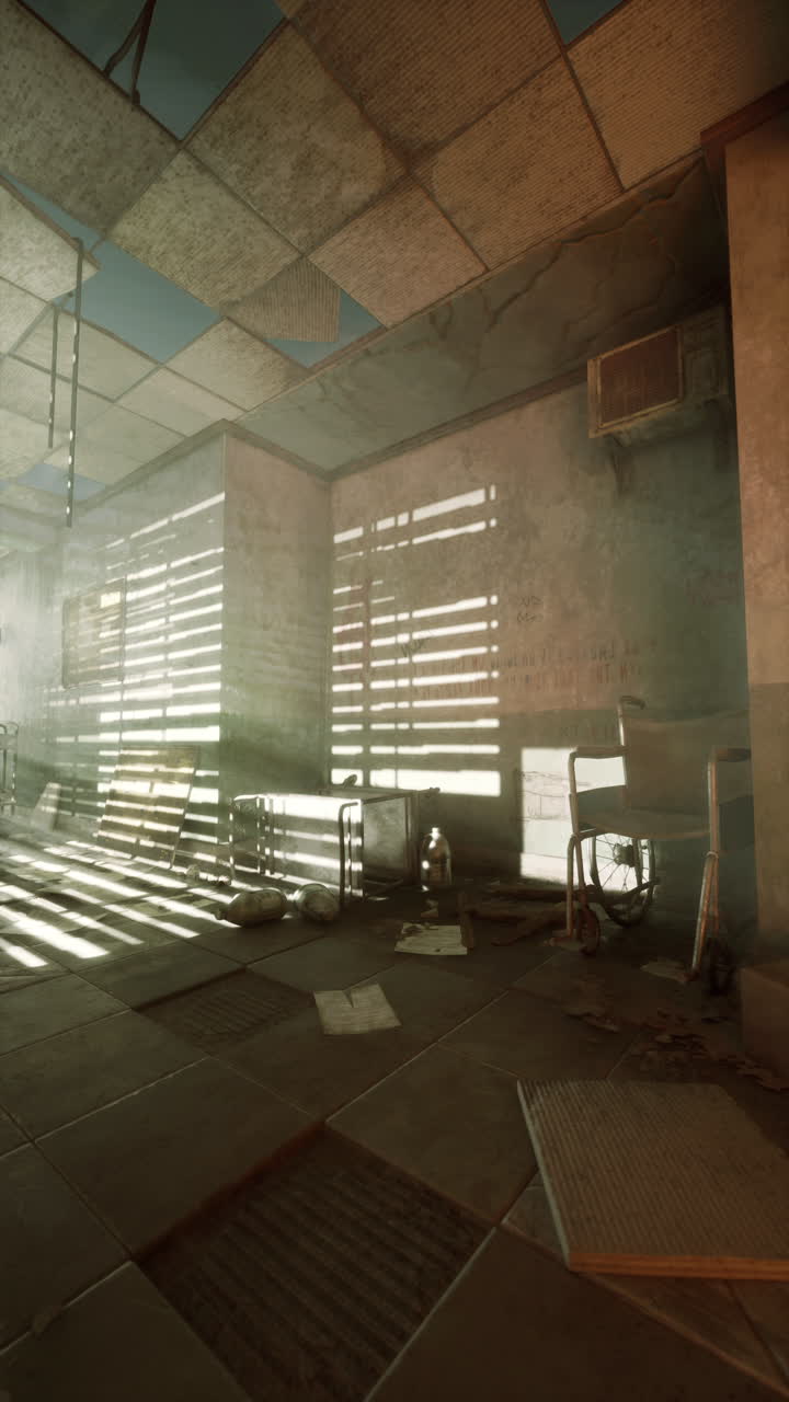 Room filled with numerous windows in an abandoned hospital