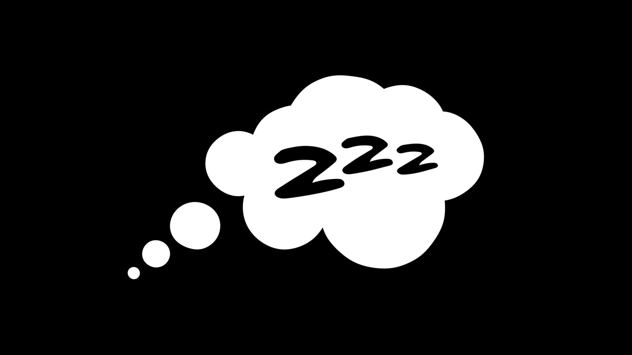 Simbolo Zzz del sonno animato in una nuvoletta su sfondo nero