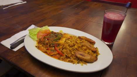 medium shot of a plate of colombian meal at a restaurant