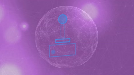 Animation-of-video-game-controller-icon-over-globe-of-network-of-connections-on-purple-background