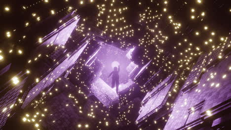 space abstract tunnel with floating astronaut at corridor to the star. 3d animation loop
