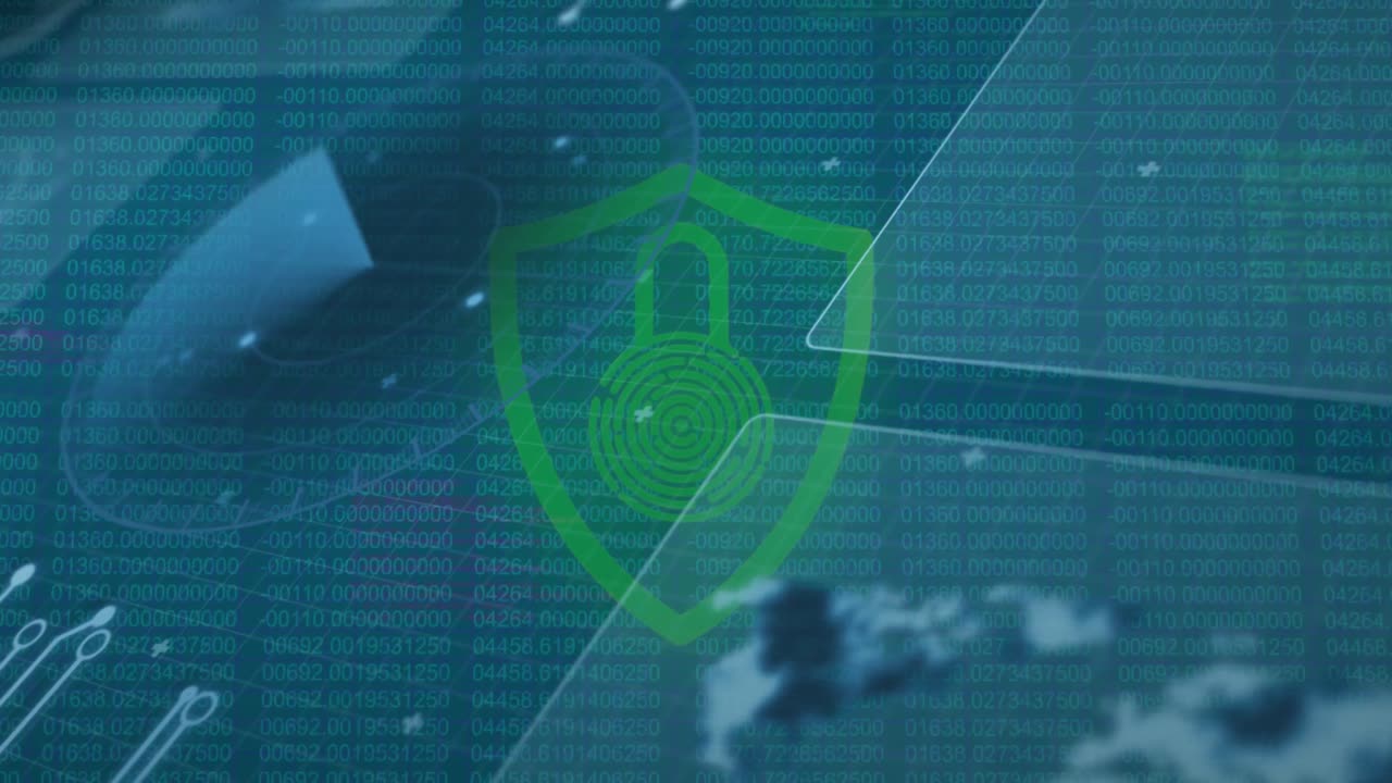 파란색 그리드 위의 사이버 공격 경고의 애니메이션