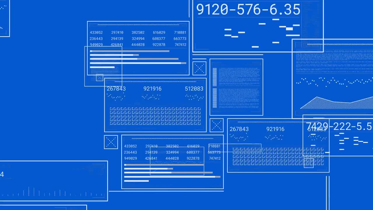 Animation of interfaces with data processing against blue background