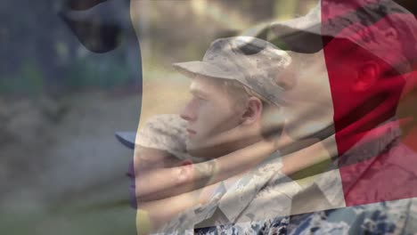 Animation-of-flag-of-france-over-diverse-male-soldiers