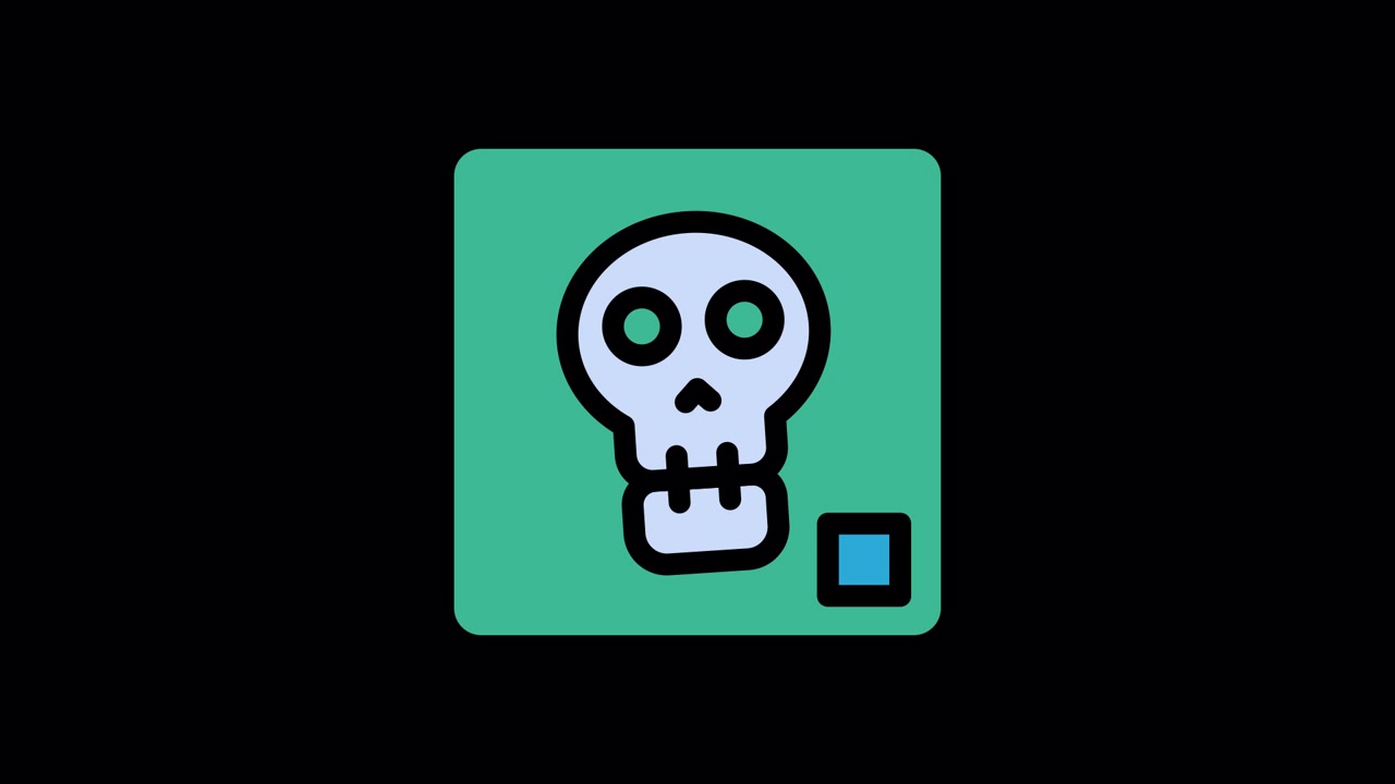 Animated Cartoon Skull Icon on Green Background