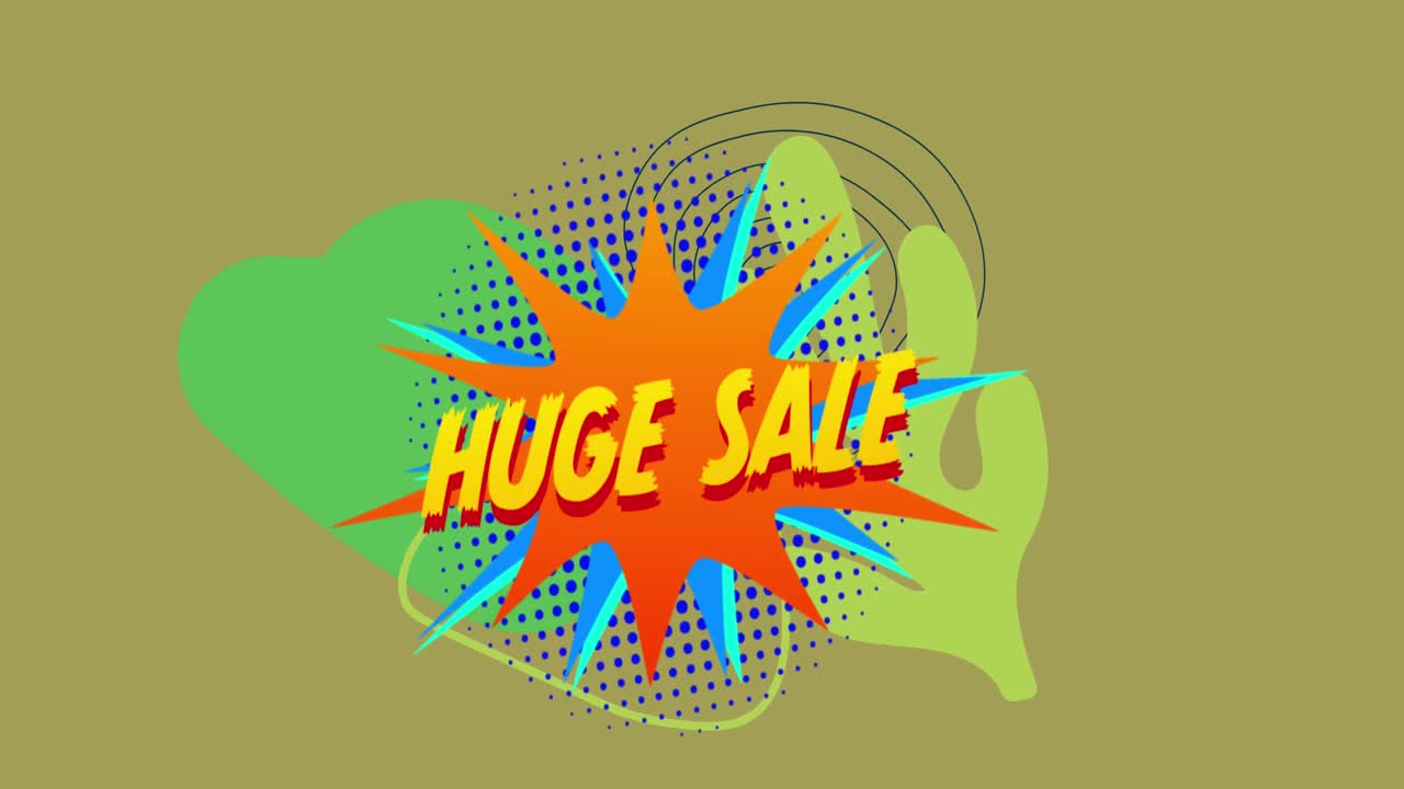 레트로의 애니메이션 거대한 판매 녹색 배경에 음성 거품 위에 노란색 텍스트