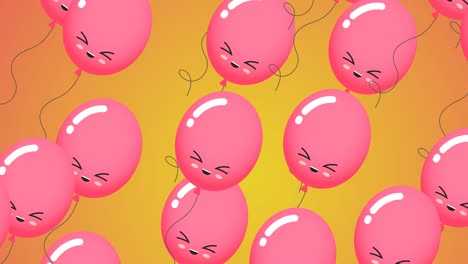 animation of pink balloons with faces on orange background