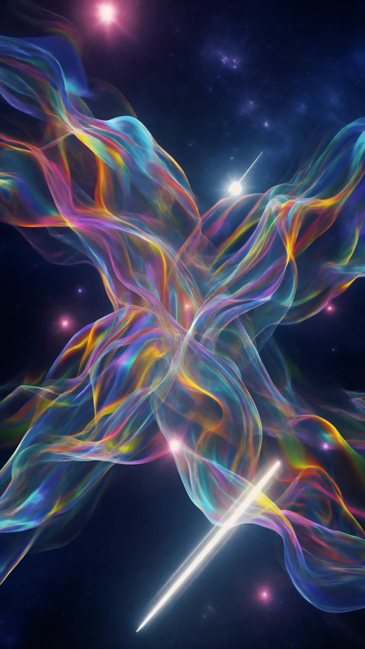 Abstract Rainbow Light Waves Flowing Through Deep Space