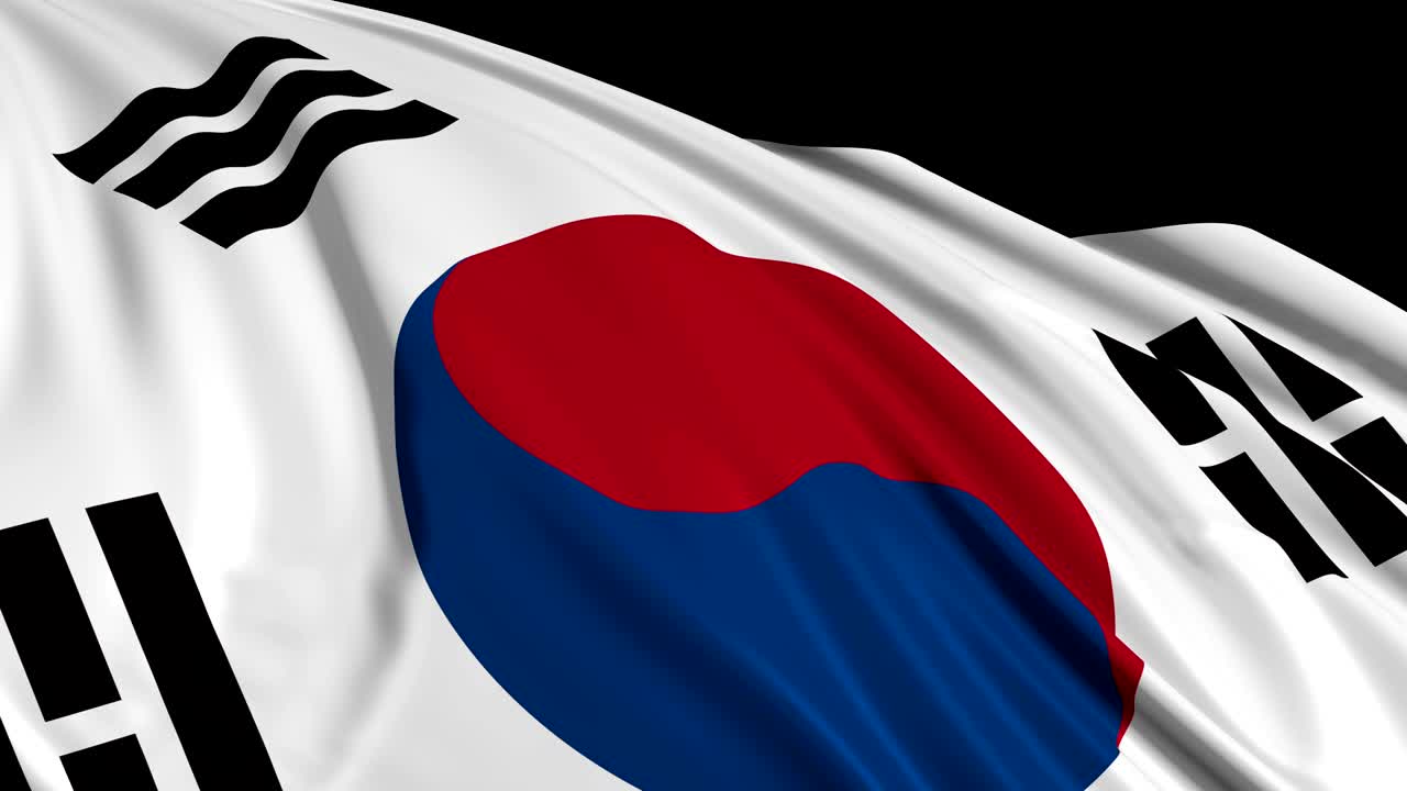 la bandera de corea del sur en cámara lenta. la bandera se desarrolla suavemente en el viento