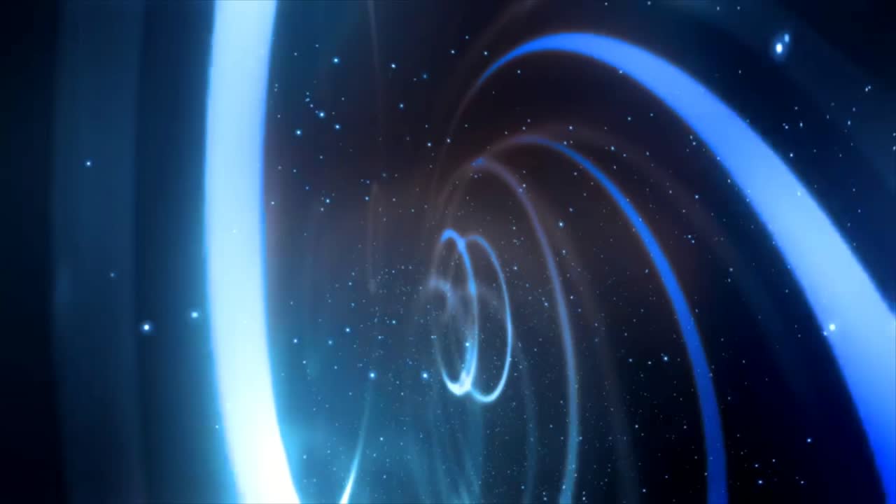 Dynamic Abstract Blue Light Spirals with Particles