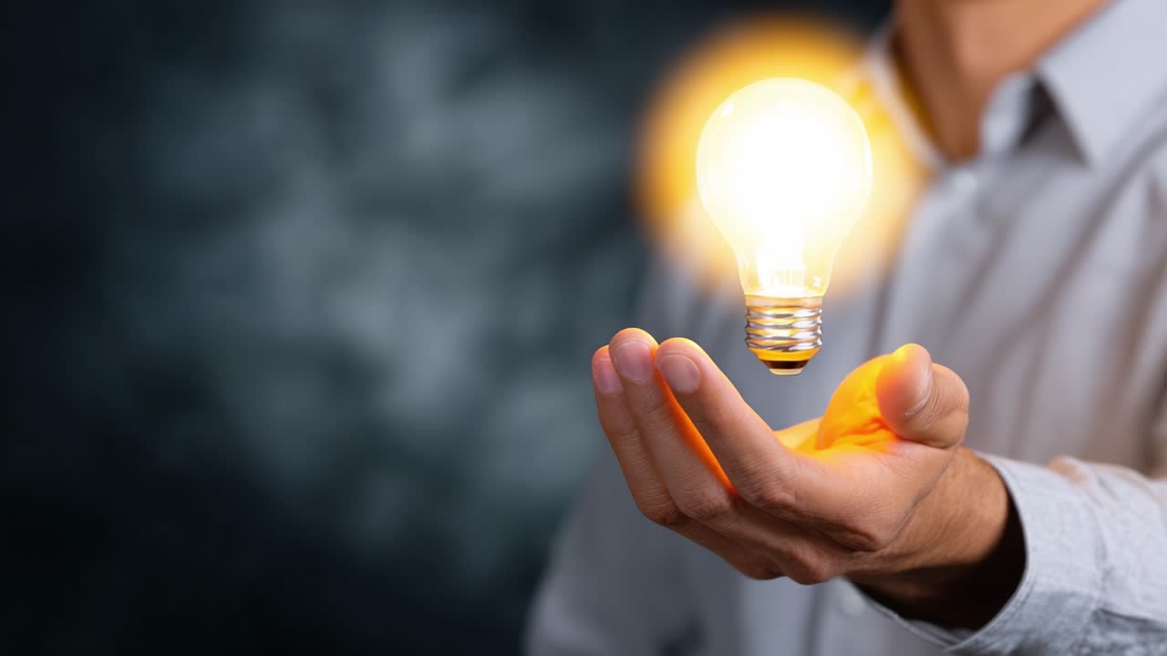 Illuminating Ideas: A Person Holding a Light Bulb Radiating Brightness, Symbolizing Innovation, Inspiration, and Creativity in a Dark Background Setting