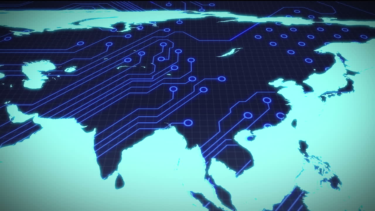 Circuit board asia on blue background
