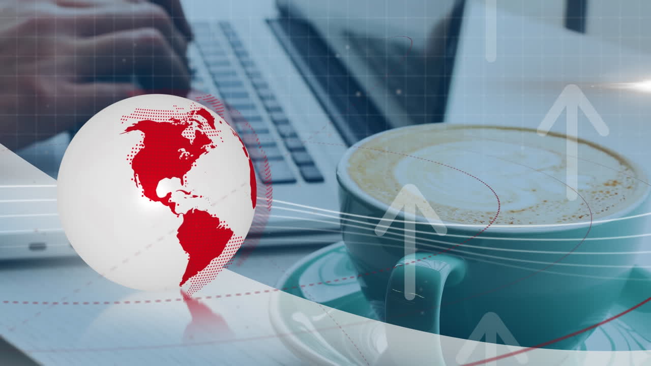 animación del globo con red de conexiones a través de una computadora portátil