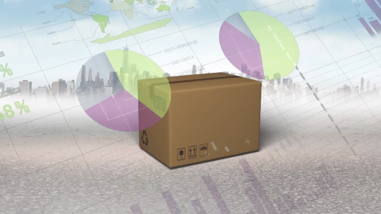 상자 및 도시 풍경에 대한 데이터 처리의 애니메이션