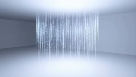 abstract digital light column in a white empty room