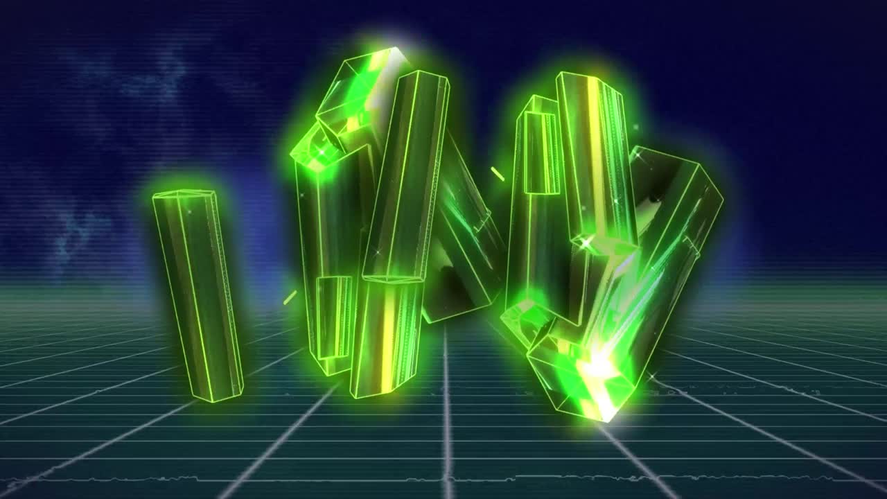 animación de formas que se mueven sobre un fondo azul