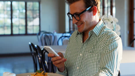 Hombre-Revisando-Su-Teléfono-Móvil-En-El-Restaurante