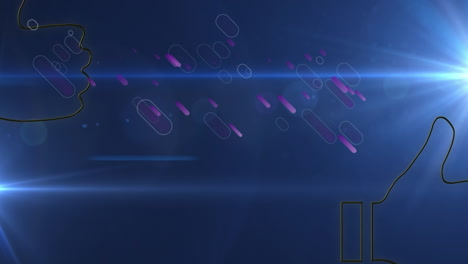 animación de senderos de luz púrpura y pulgares parpadeantes hacia arriba iconos.