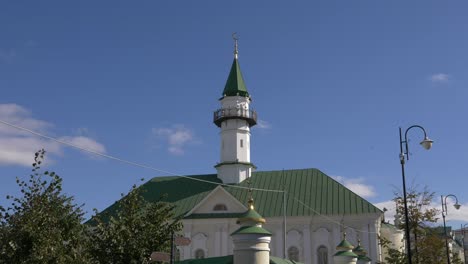 green roof og muslim mosque tower in kazan city tatarstan russia.