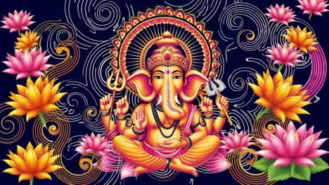 vibrant ganesha with lotus flowers and swirling patterns