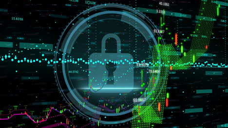 animation of padlock and scope scanning over data processing