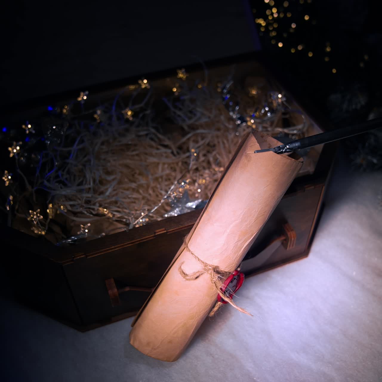 Modern robot packing new year gift. New technologies christmas gift