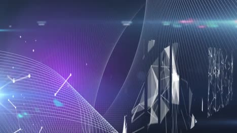 spot of lights and screens of network of connections against purple background