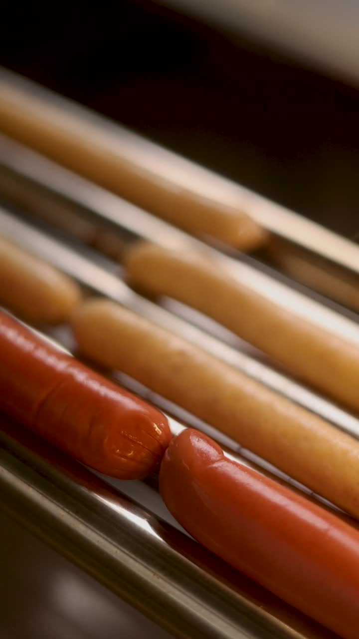 perritos calientes en una bandeja de metal