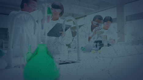 animación del procesamiento de datos científicos sobre diversos científicos en el laboratorio