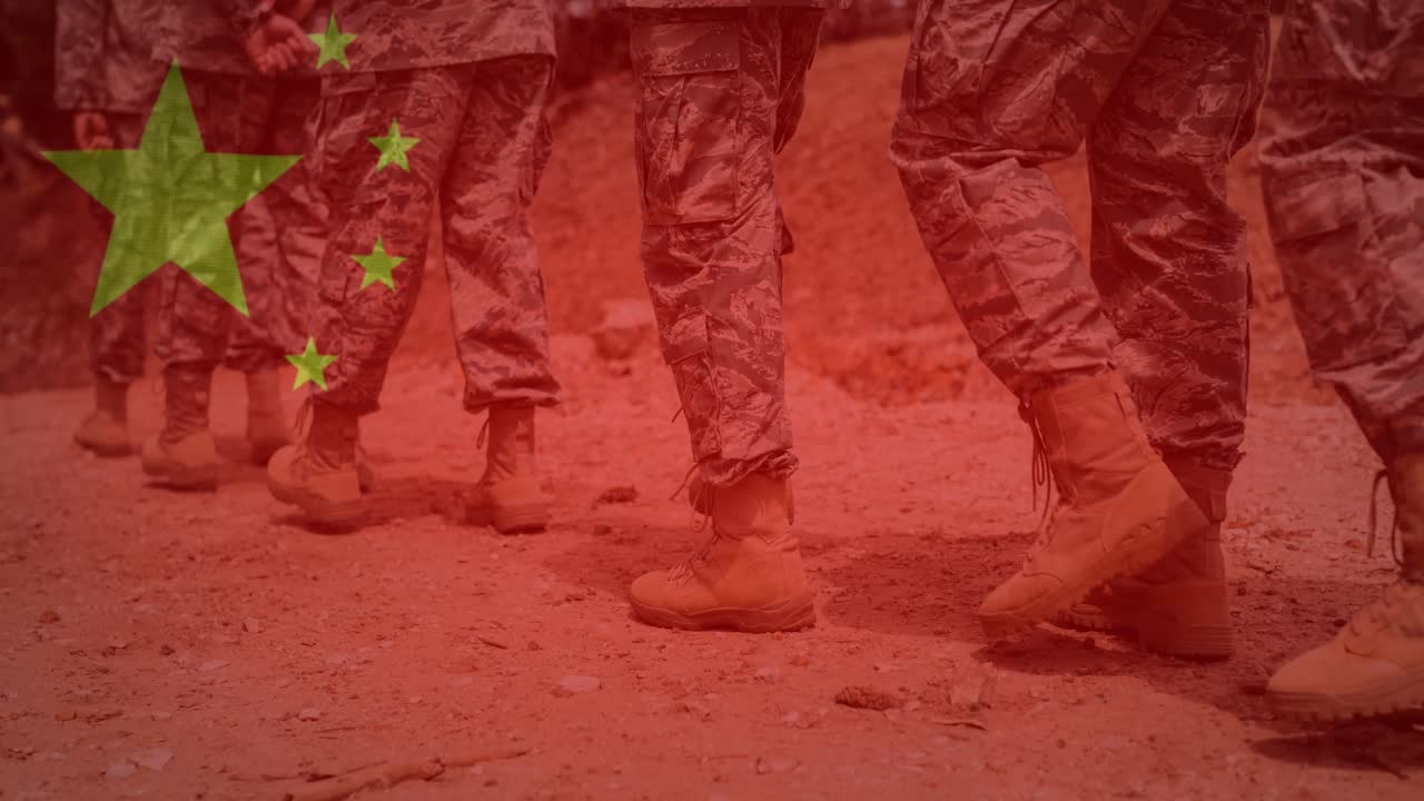 군인 들 의 중간 부분 위 에 있는 중국 의  ⁇ 발 의 애니메이션