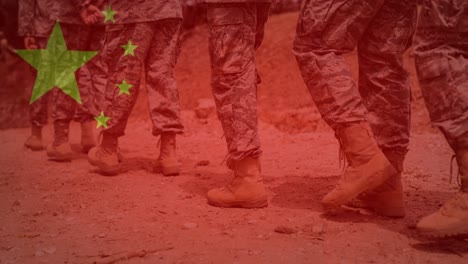 Animation-of-flag-of-china-over-midsection-of-soldiers