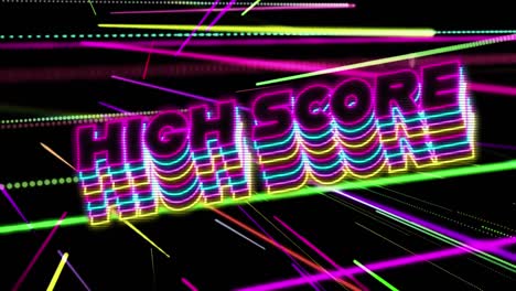 Animation-of-high-score-text-over-light-trails-on-black-background