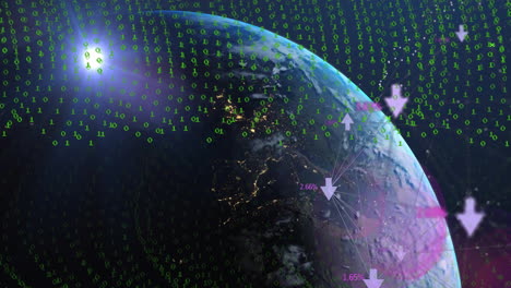 animatie van gegevensverwerking en binaire codering over de hele wereld