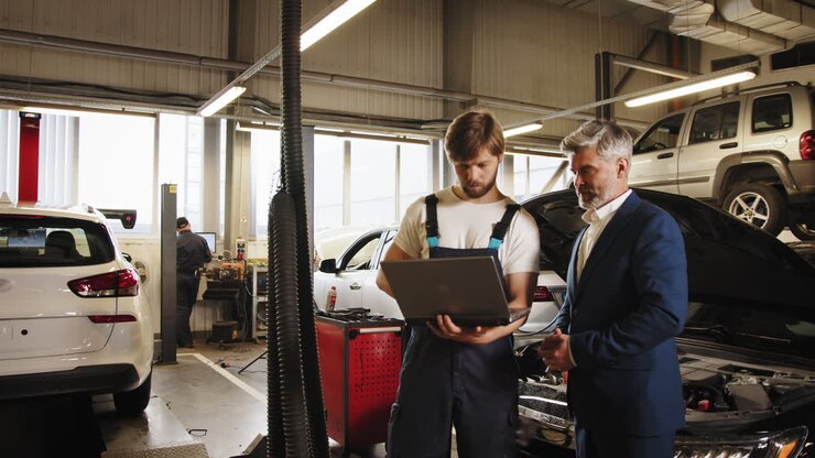 consulenza di riparazione auto in un'officina
