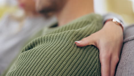 couple, touch and affection with hand on shoulder