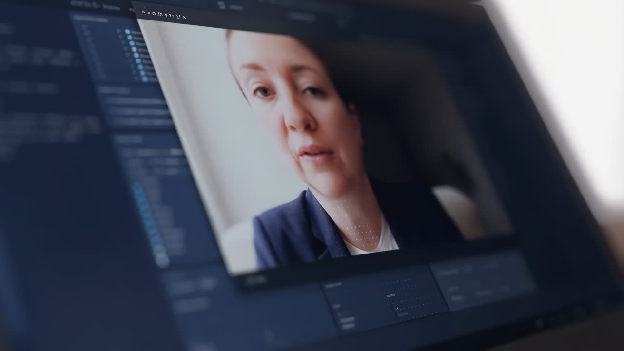 Woman participating in a video conference on a laptop